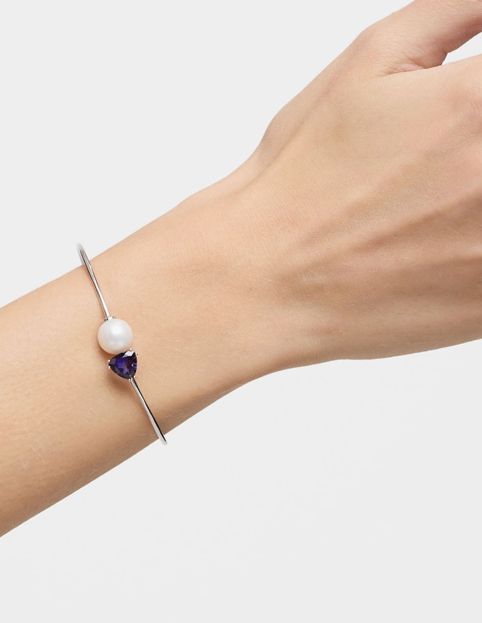 Pulsera de oro blanco 18 K Ivette con acabado liso