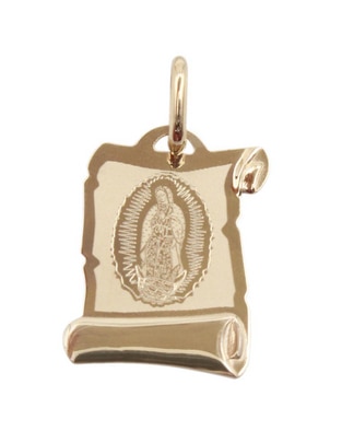 Medalla cuadrada Dinasti Virgen de Guadalupe de oro amarillo 14 K