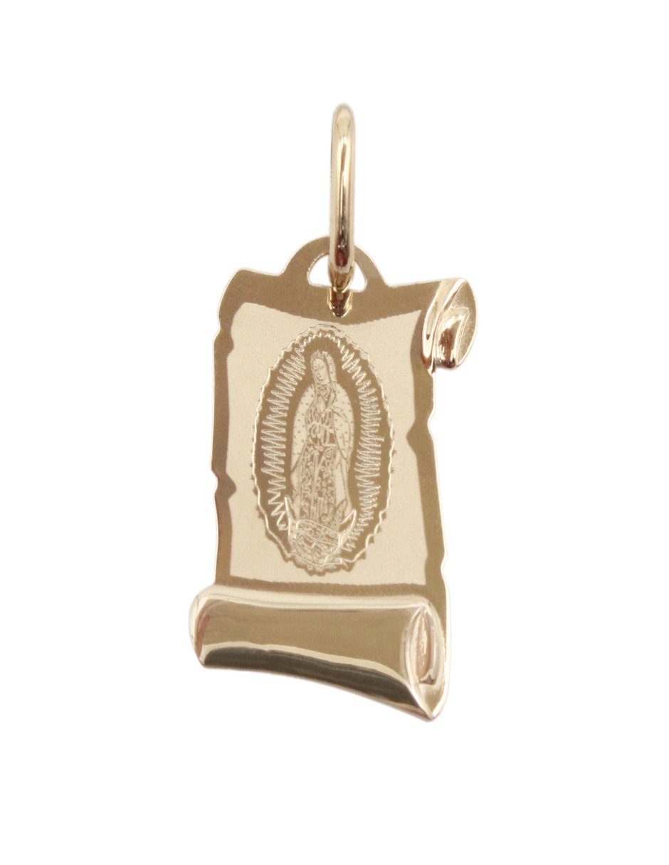 Medalla cuadrada Dinasti Virgen de Guadalupe de oro amarillo 14 K