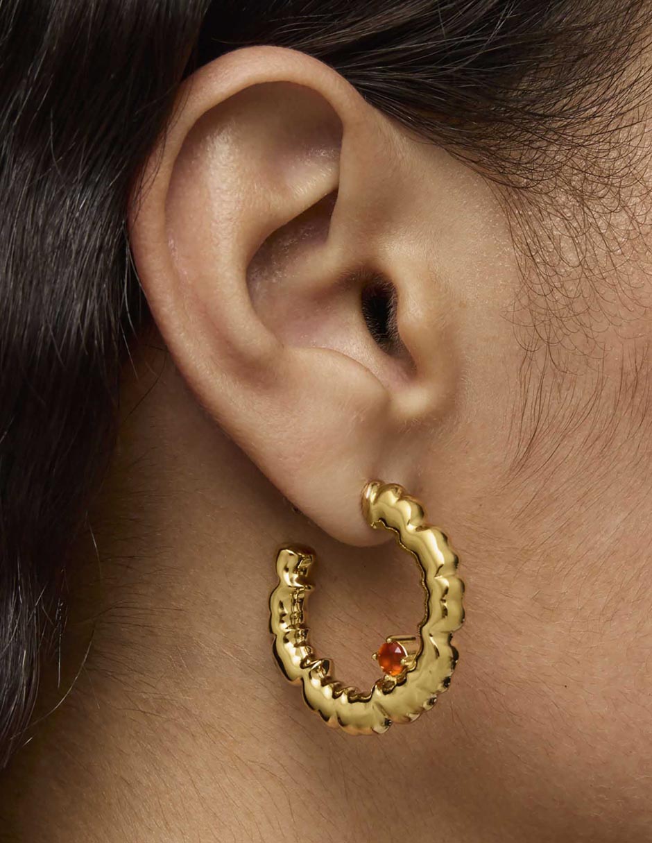 Aretes de aro de plata P 925 con acabado baño de oro