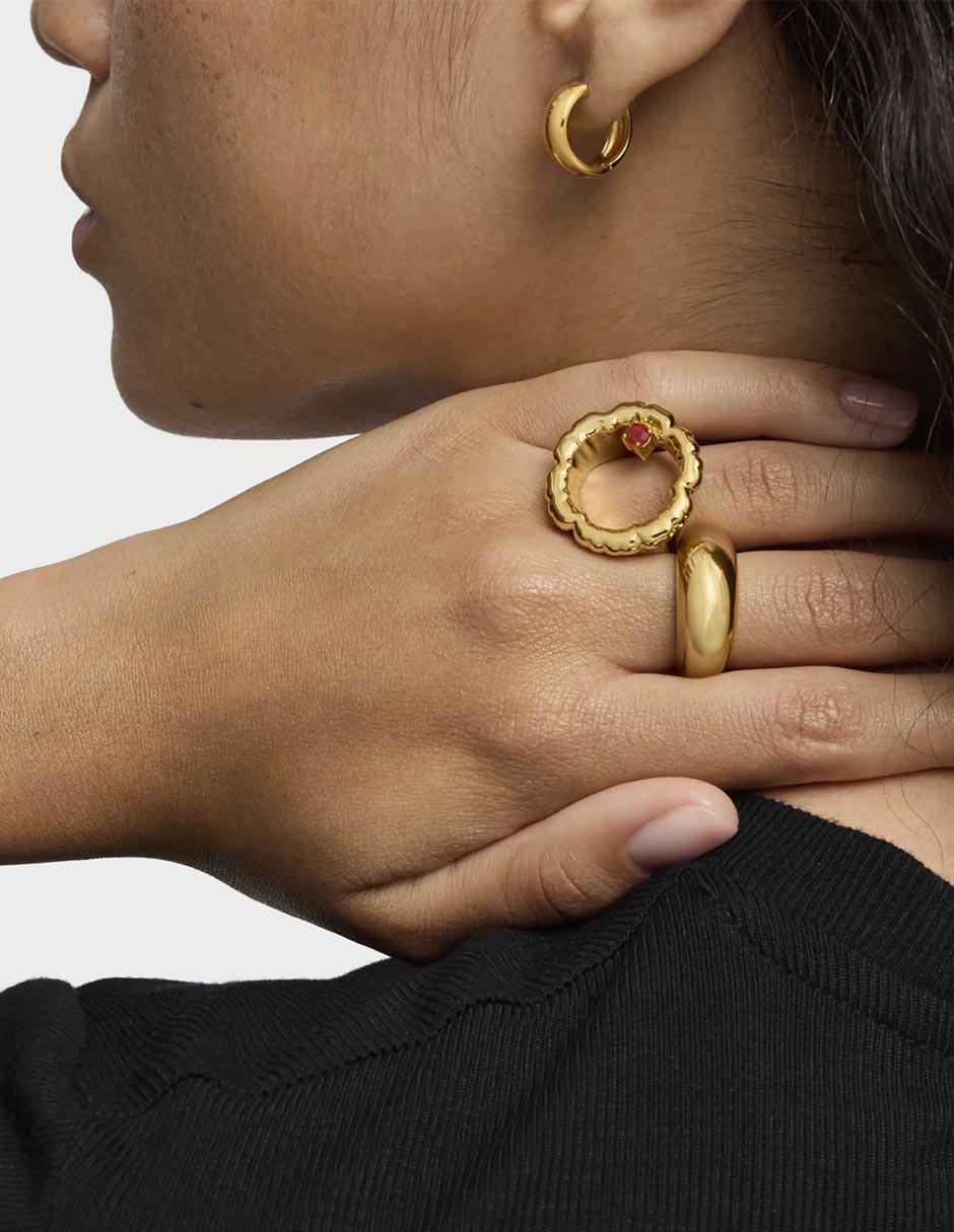 Anillo de flor Cachito Mío de plata P 925 cornalina con acabado baño de oro 5
