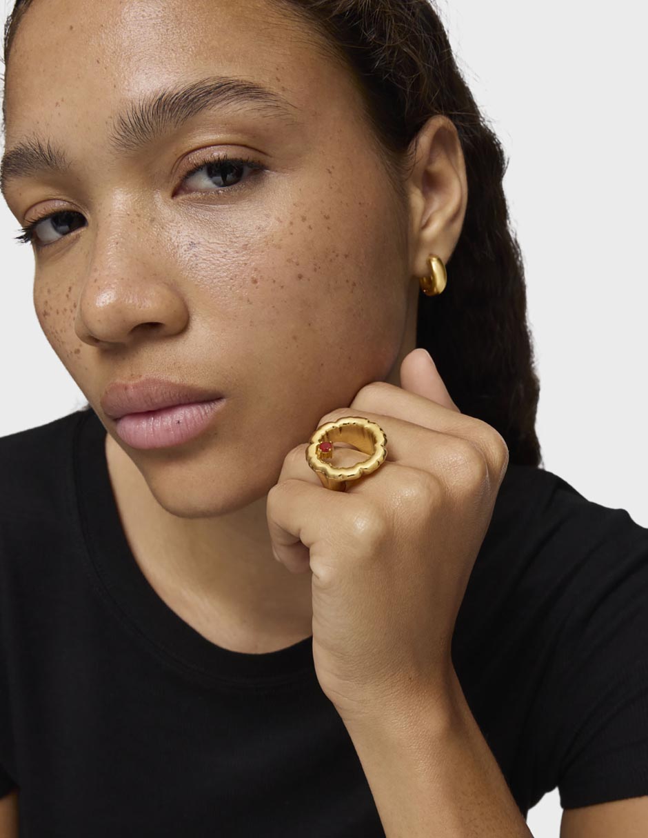 Anillo de flor Cachito Mío de plata P 925 cornalina con acabado baño de oro 4
