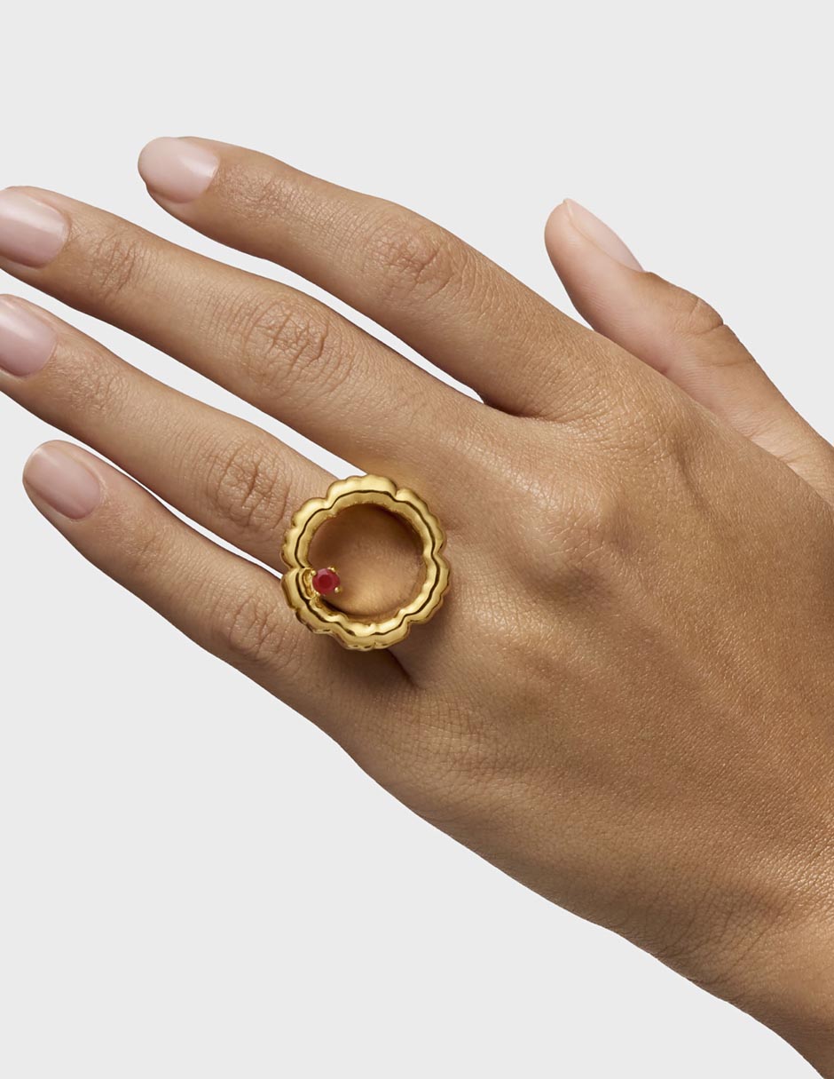 Anillo de flor Cachito Mío de plata P 925 cornalina con acabado baño de oro 3
