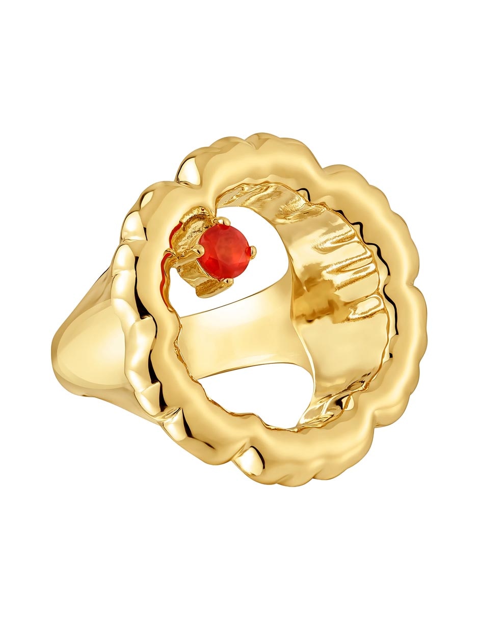 Anillo de flor Cachito Mío de plata P 925 cornalina con acabado baño de oro 6