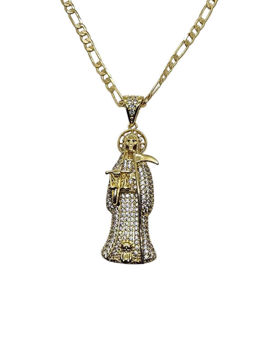 Collar con dije Limerence By Claudia Herrera Santa Muerte de oro laminado 14 K