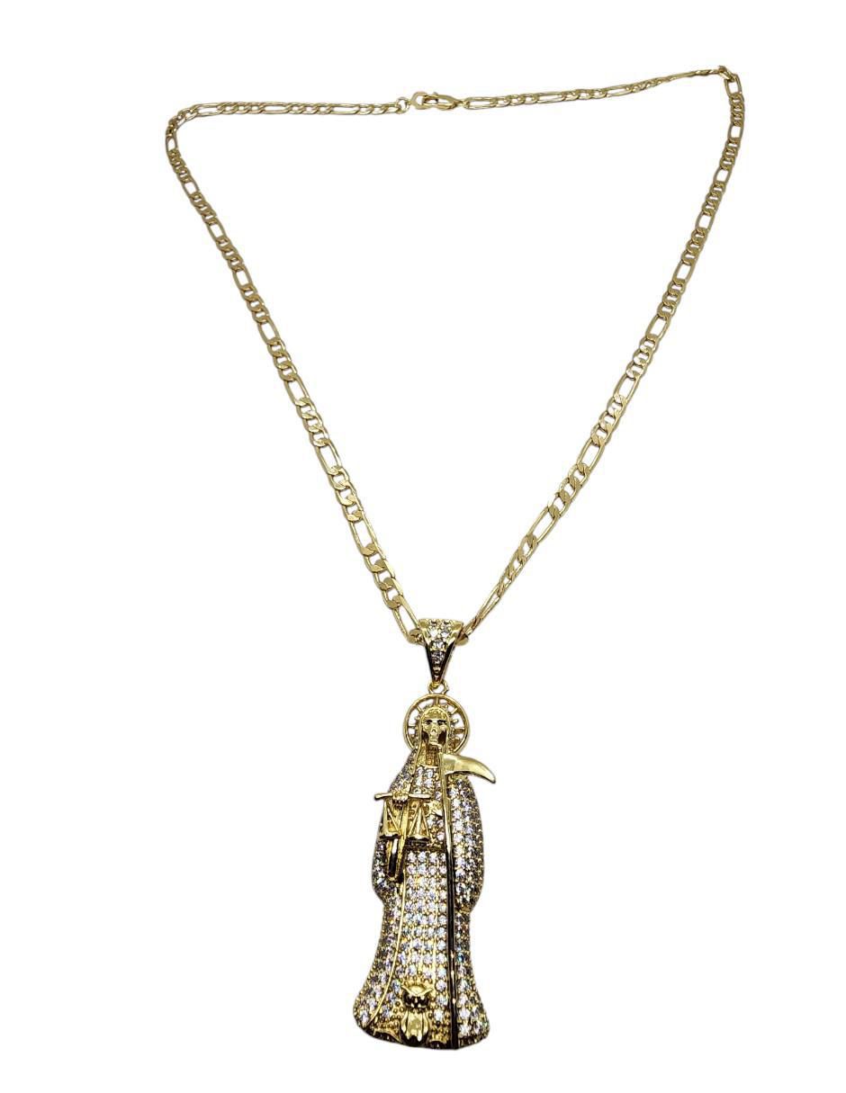 Collar con dije Limerence By Claudia Herrera Santa Muerte de oro laminado 14 K
