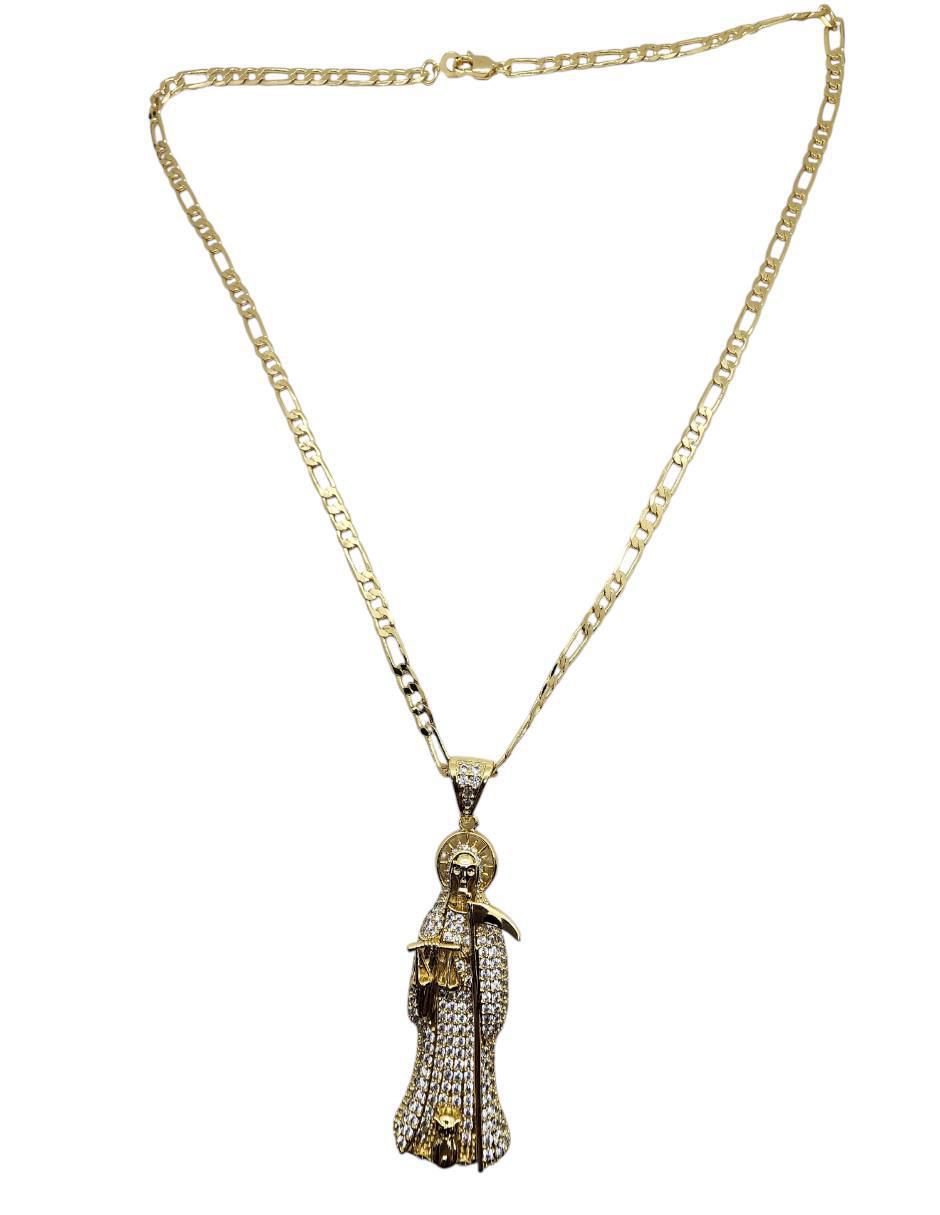 Collar con dije Santa Muerte de oro laminado 14 K
