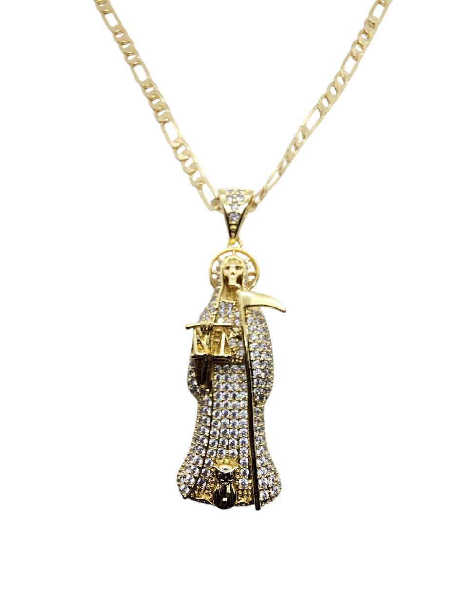 Collar con dije Limerence By Claudia Herrera Santa Muerte de oro laminado 14 K