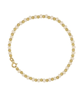Pulsera de oro amarillo con perla 14 k con acabado brillante
