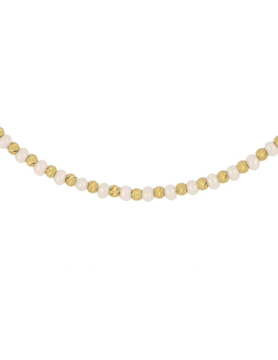 Pulsera de oro amarillo con perla 14 k con acabado brillante