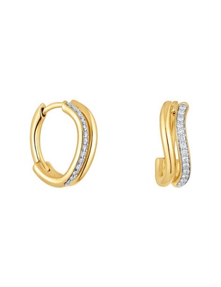 Aretes de aro de oro amarillo 18 K con acabado pavé diamante 1