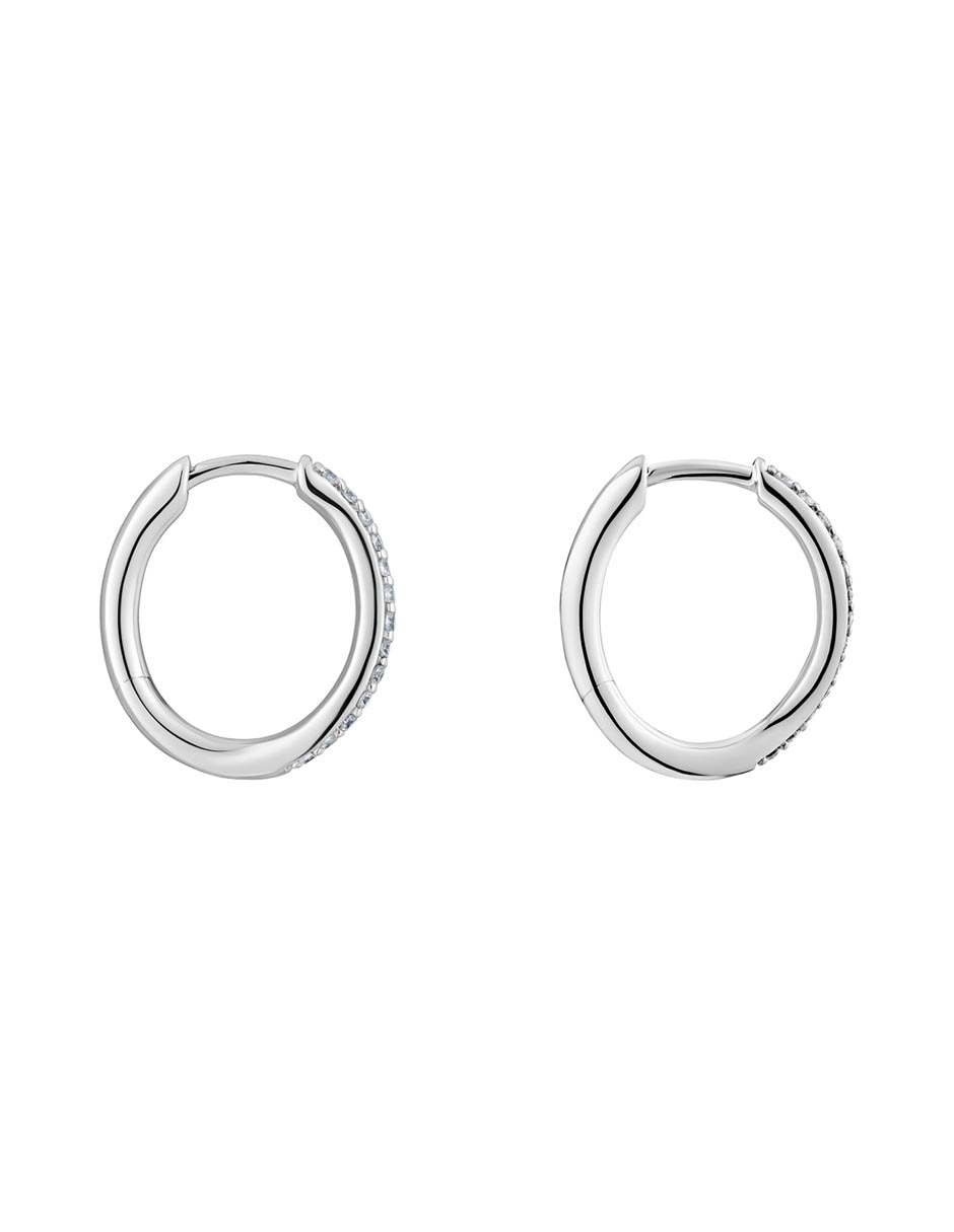 Aretes de aro de oro blanco 18 K con acabado pavé diamante 5