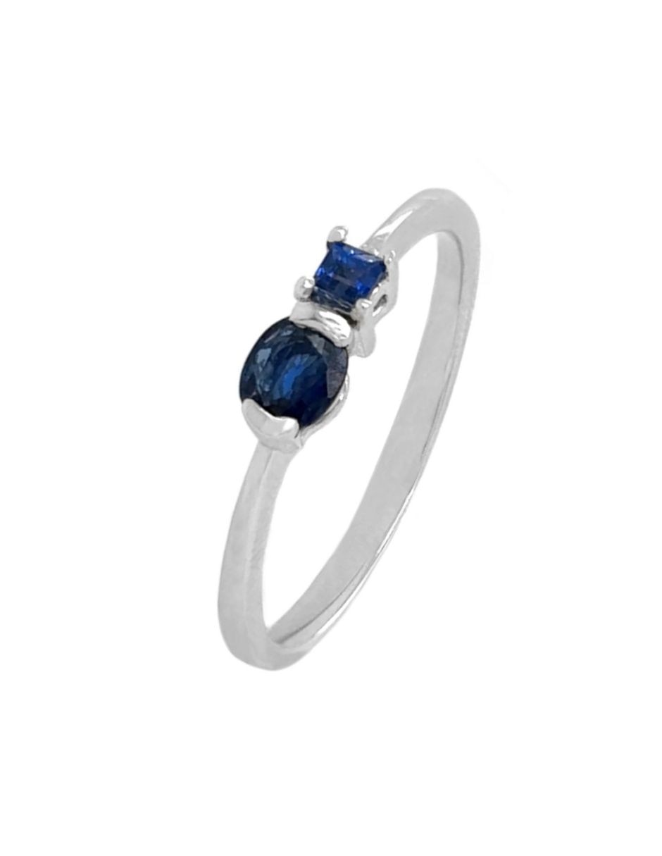Anillo Idc 14 k de oro blanco zafiro brillante