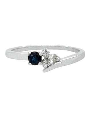 Anillo Idc 14 k de oro blanco zafiro y diamante pulido