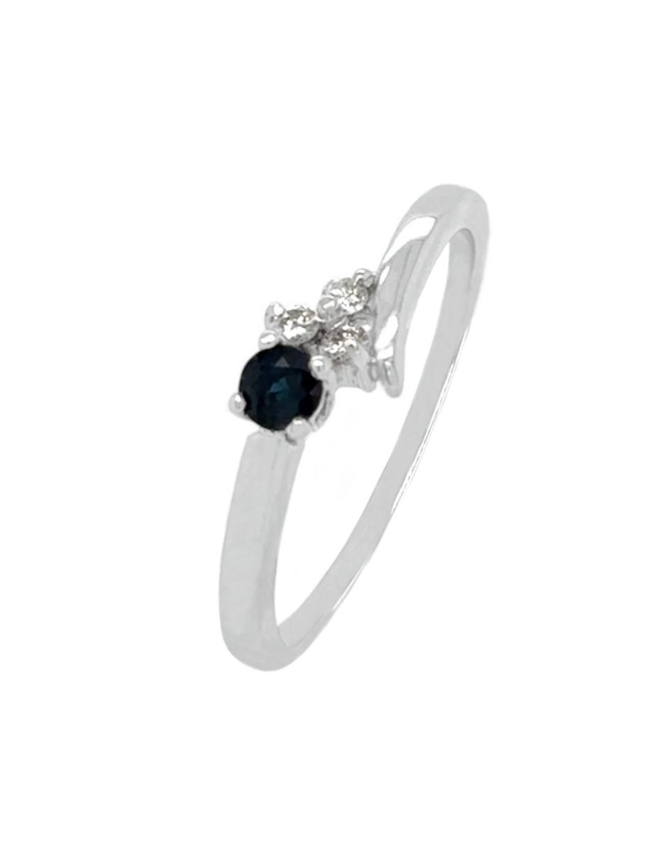Anillo Idc 14 k de oro blanco zafiro y diamante pulido