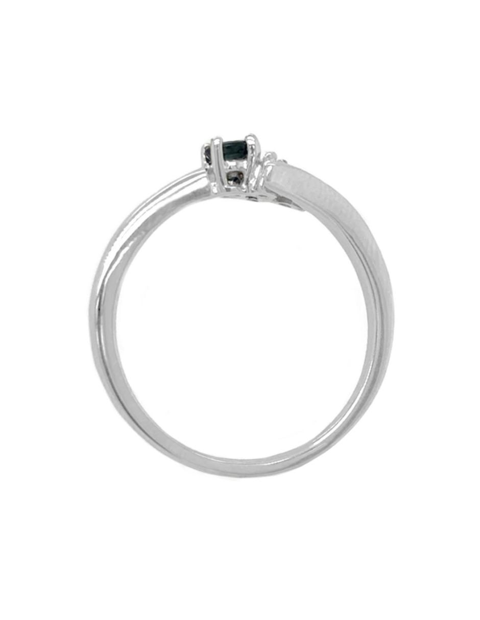 Anillo Idc 14 k de oro blanco zafiro y diamante pulido