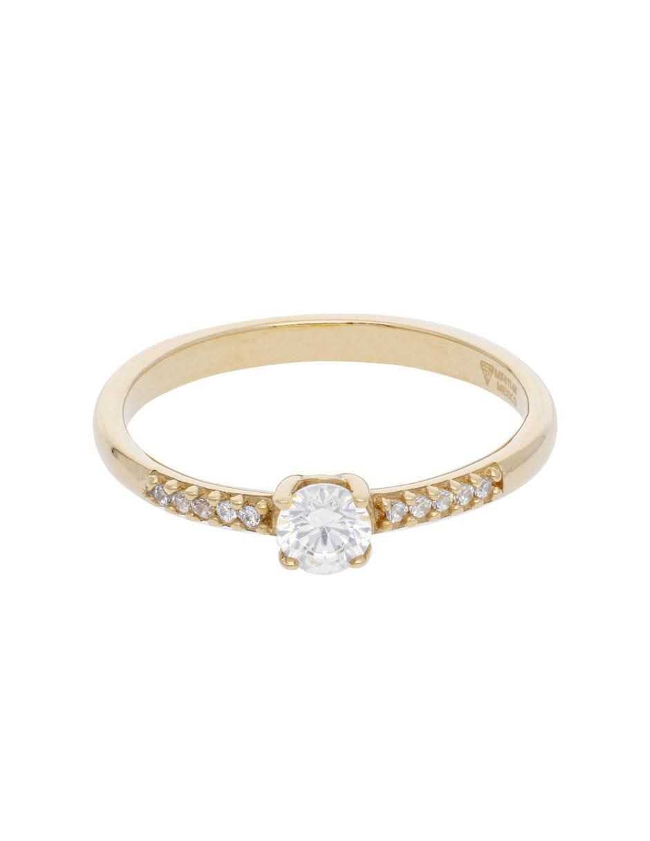 Anillo redondo 10 k de oro blanco zirconia brillante Anillo redondo 10 k de oro blanco zirconia brillante