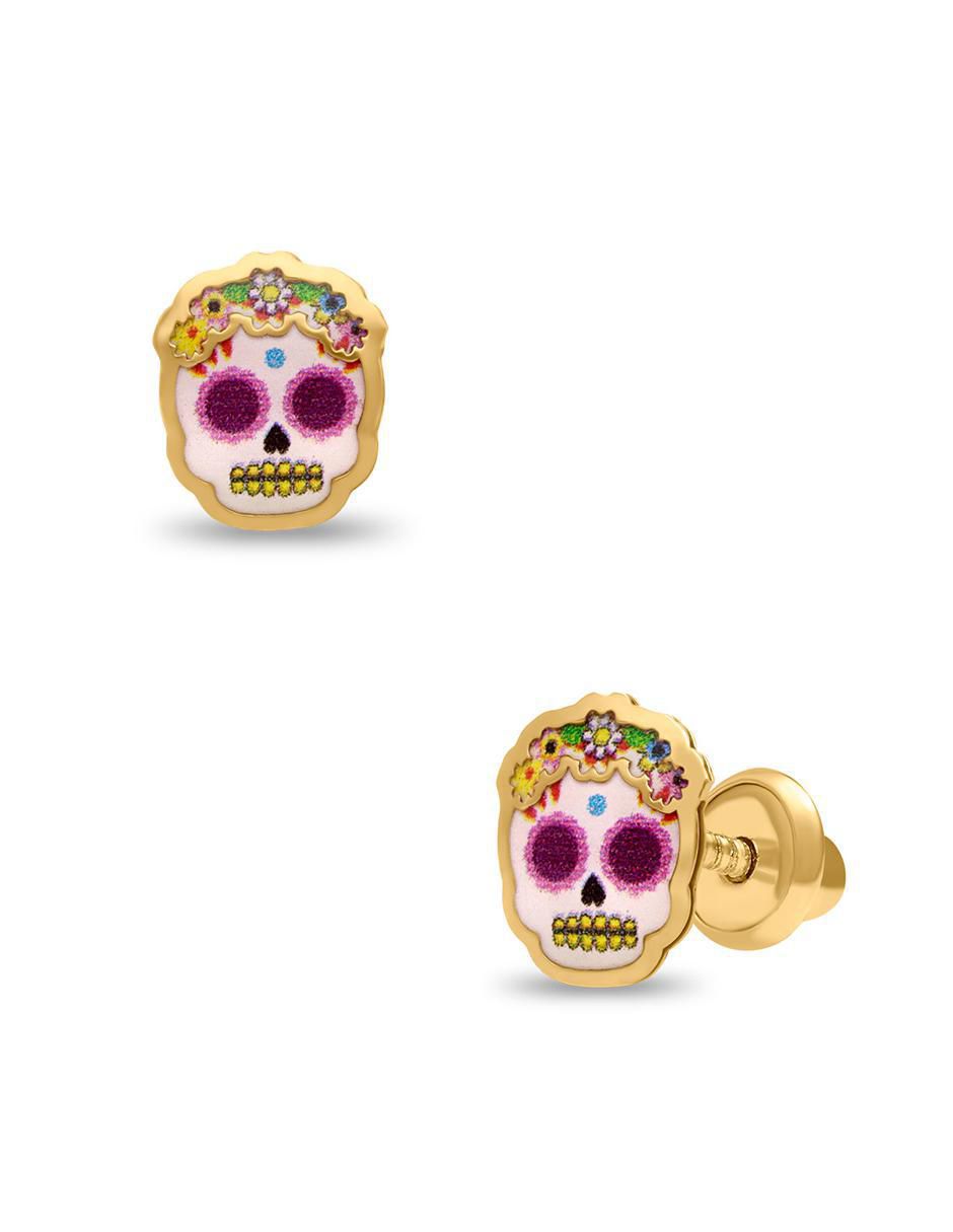 Broqueles de calavera de oro amarillo 14 K con acabado brillante 2