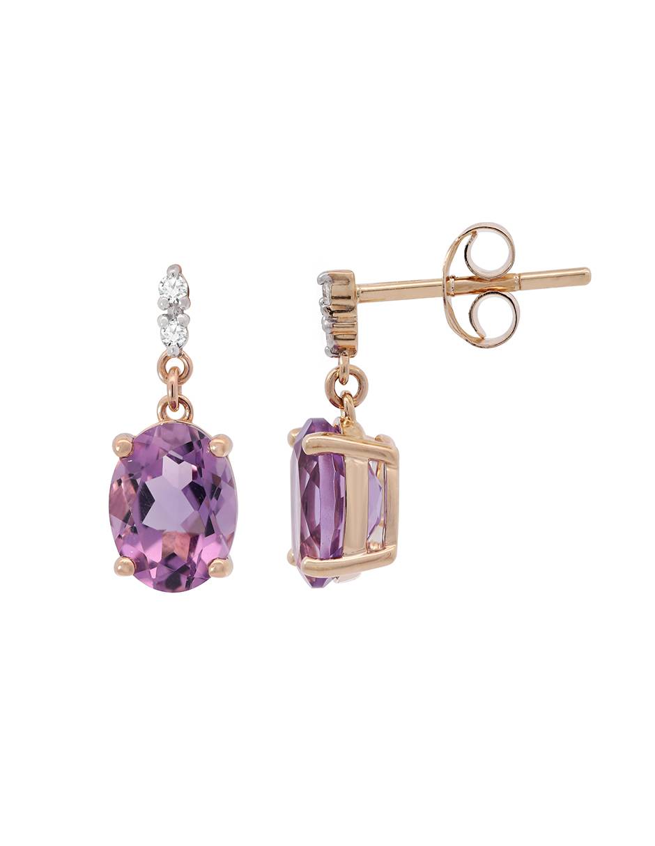 Aretes de óvalo de oro 14 K con acabado espejo amatista 3