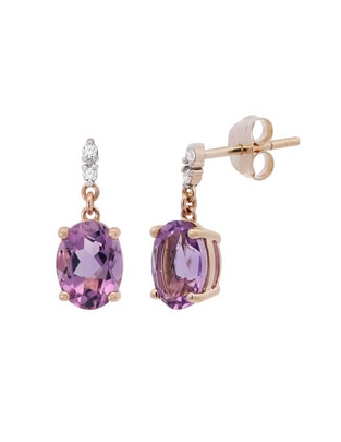 Aretes de óvalo de oro 14 K con acabado espejo amatista 1