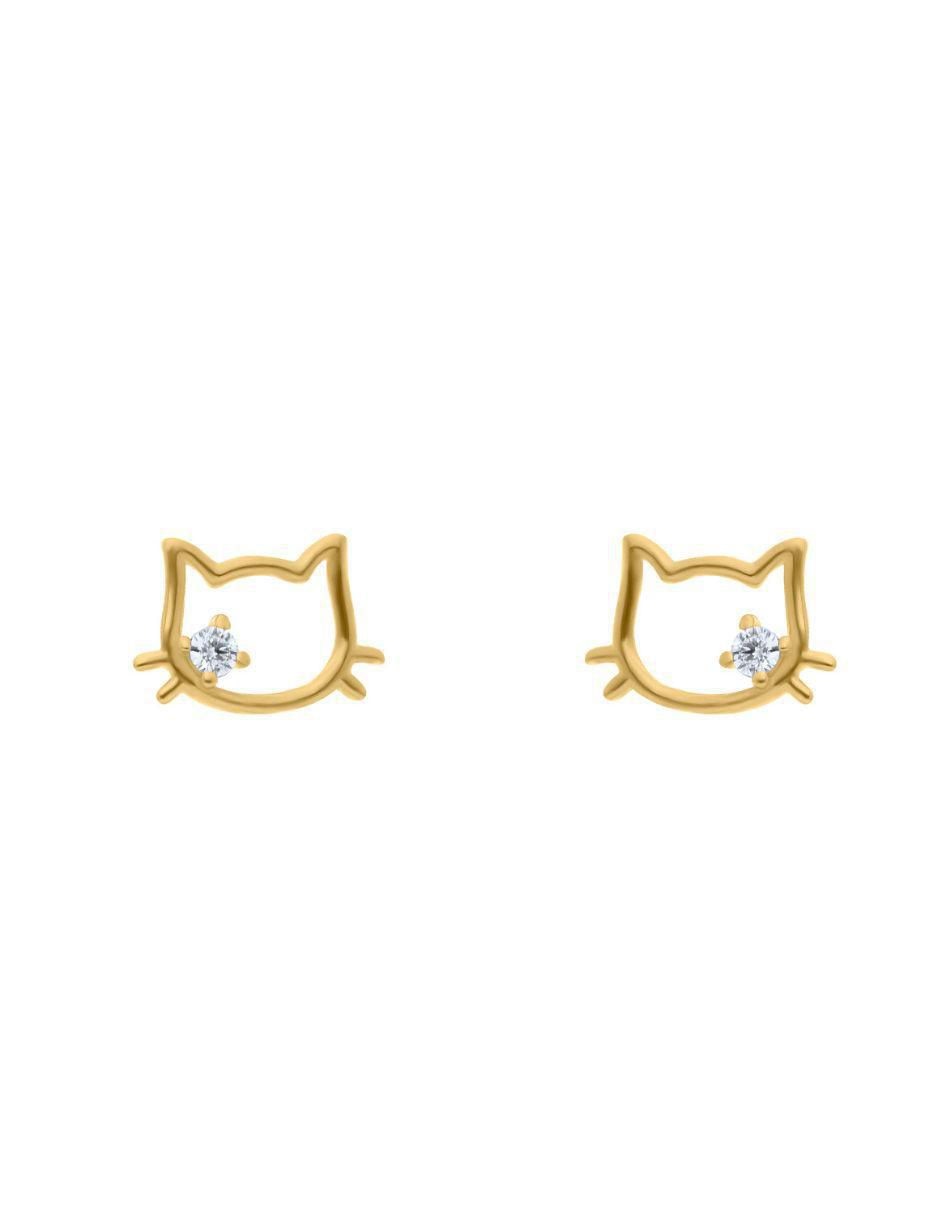 Broqueles de gato de oro amarillo 14 K con acabado brillante zirconia Broqueles de gato de oro amarillo 14 K con acabado brillante zirconia