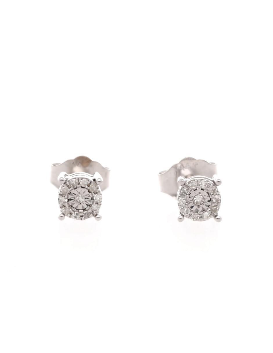 Broqueles circulares de oro blanco 14 K con acabado brillante diamante