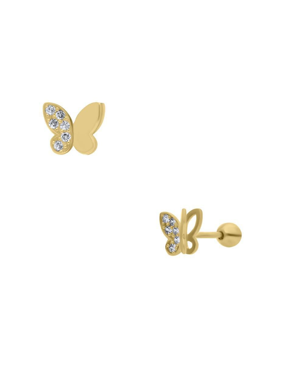 Broqueles de mariposa de oro amarillo 14 K con acabado brillante 2