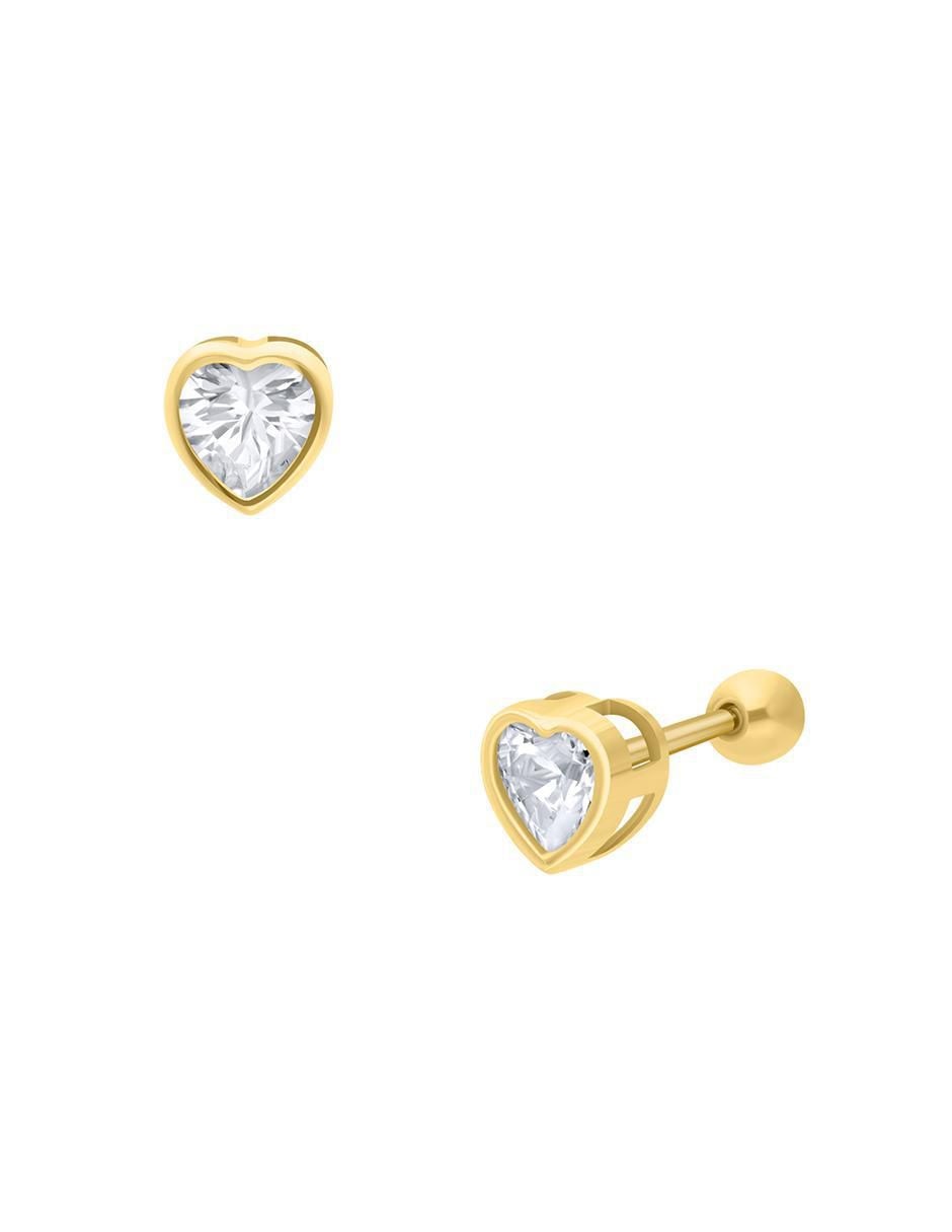 Broqueles de corazón de oro amarillo 14 K con acabado brillante 2
