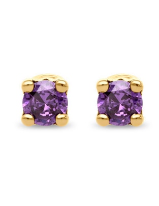 Broqueles circulares de oro amarillo 14 K con acabado brillante amatista Broqueles circulares de oro amarillo 14 K con acabado brillante amatista