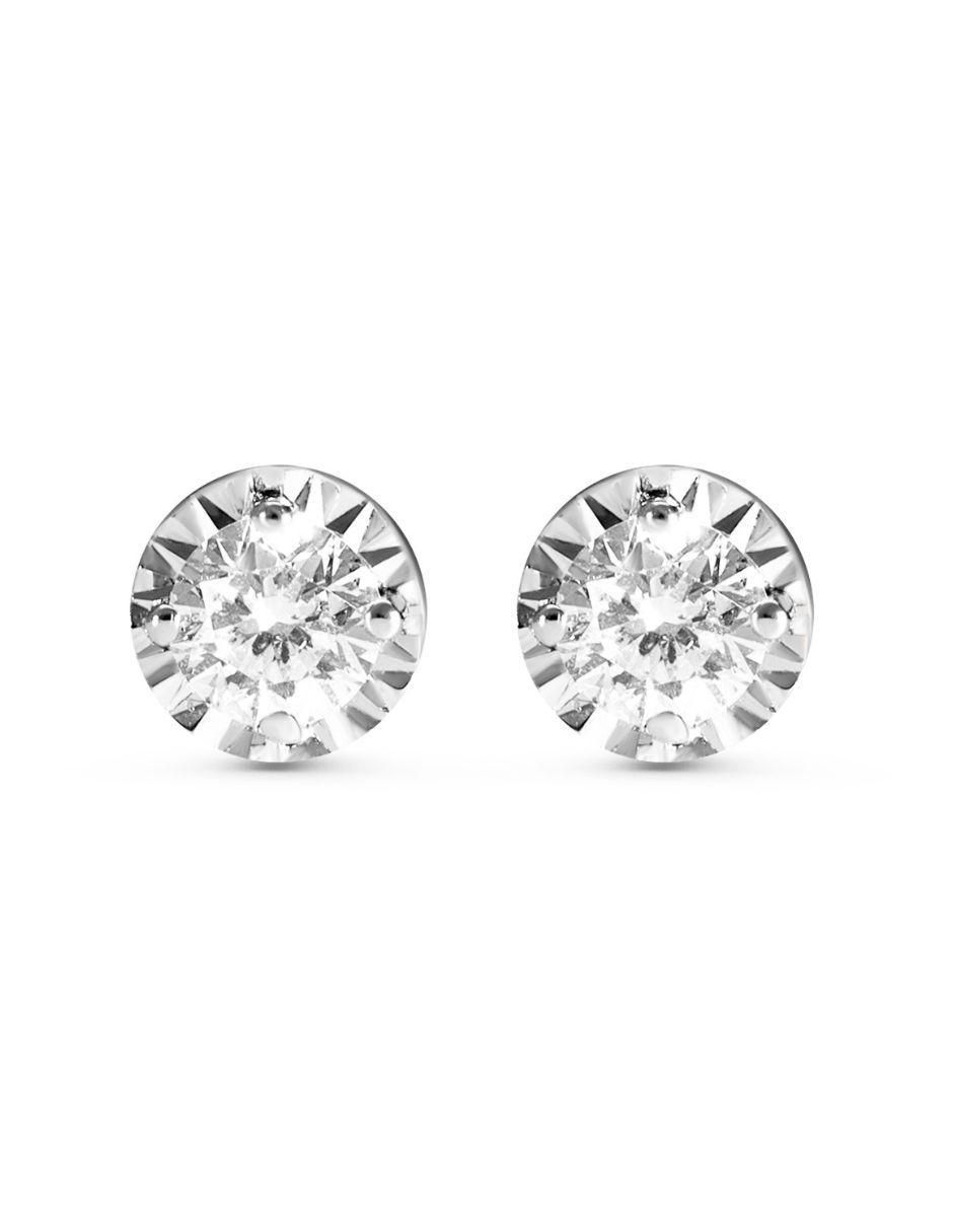 Broqueles circulares de oro blanco 14 K con acabado brillante diamante