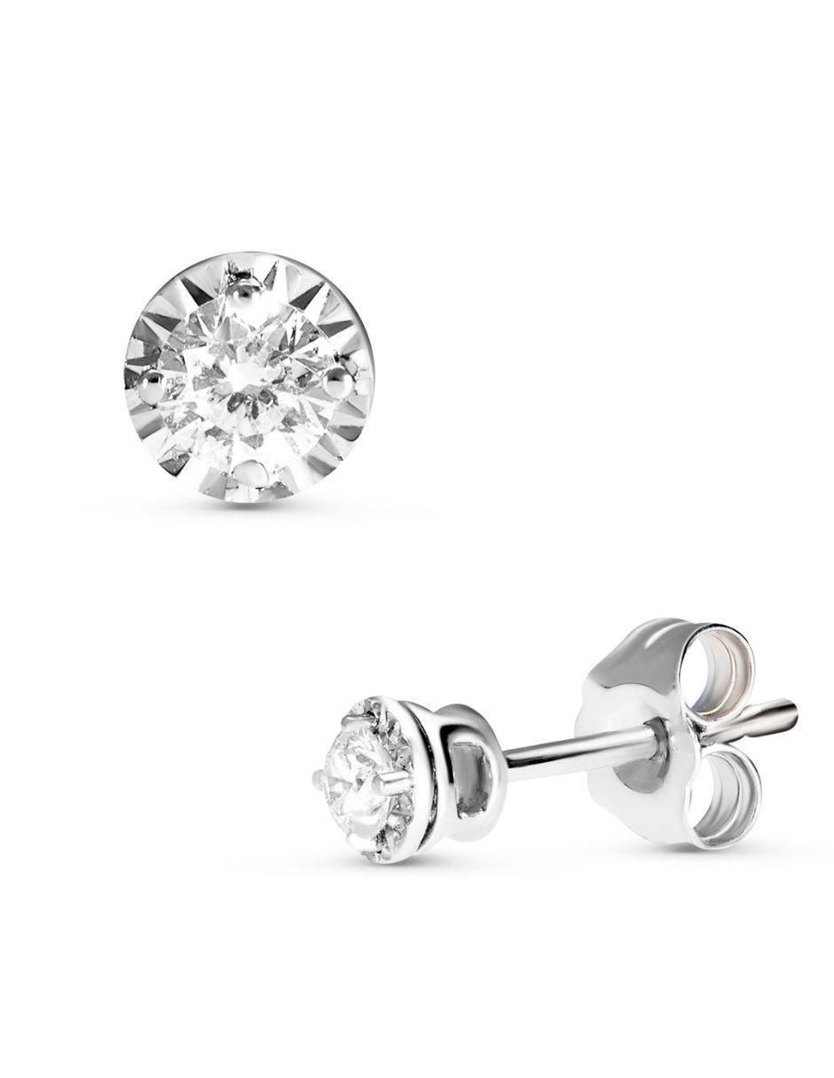 Broqueles circulares de oro blanco 14 K con acabado brillante diamante 2