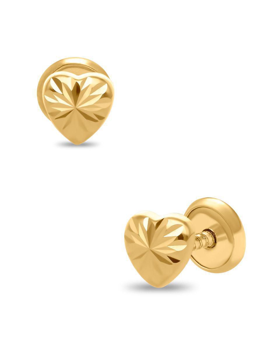 Broqueles de corazón de oro amarillo 14 K con acabado brillante 2