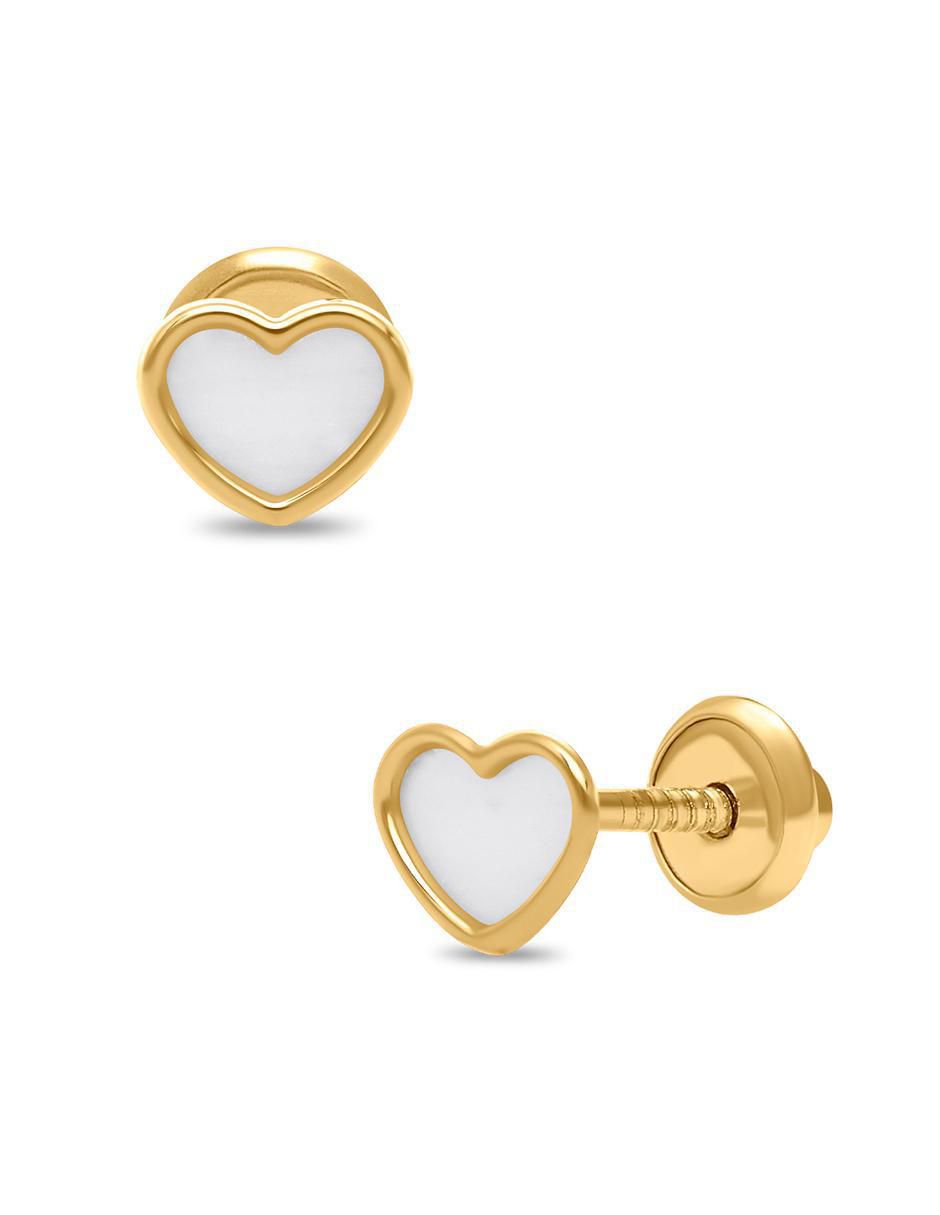 Broqueles de corazón de oro amarillo 14 K con acabado brillante 2