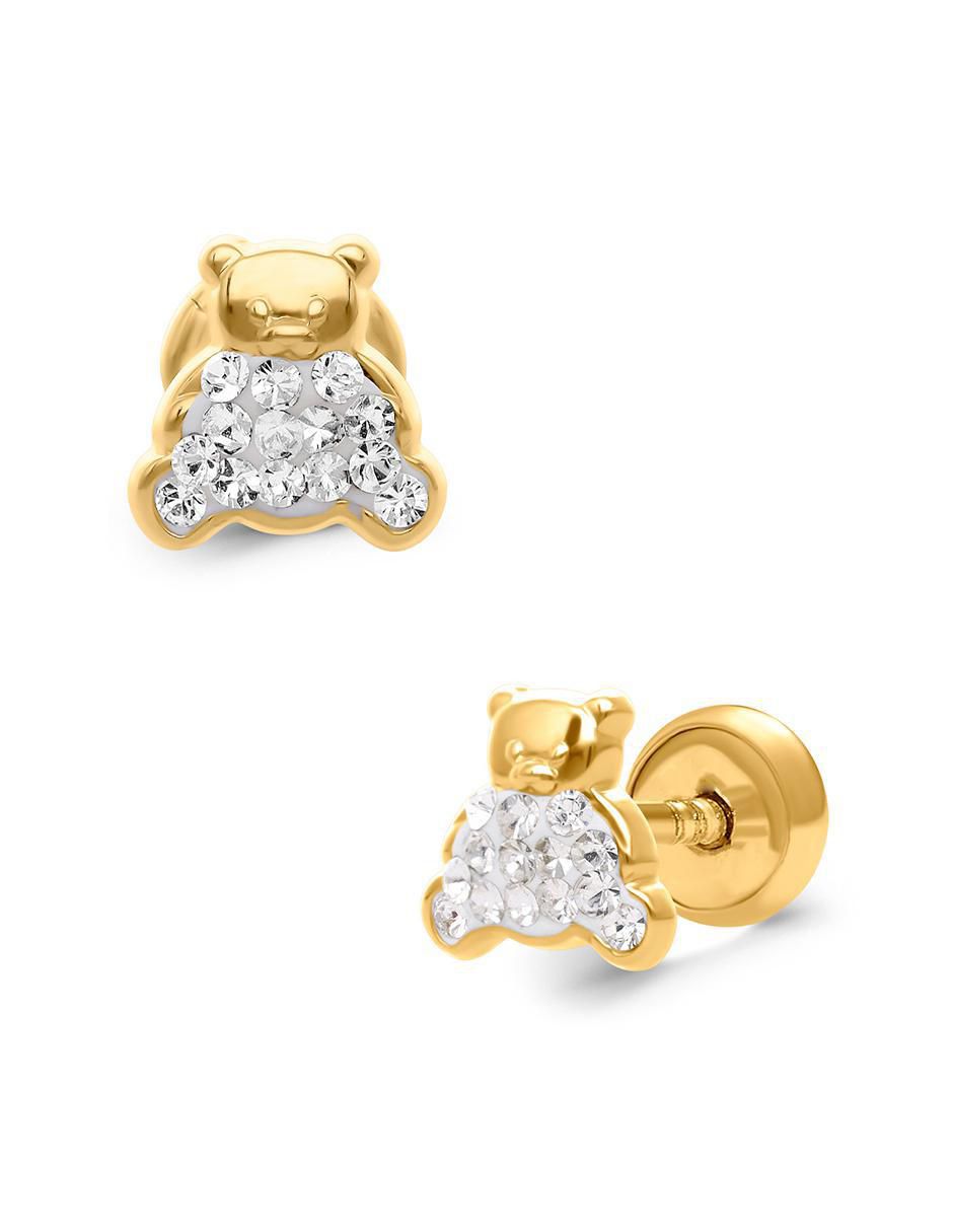 Broqueles de oso de oro amarillo 14 K con acabado brillante 2