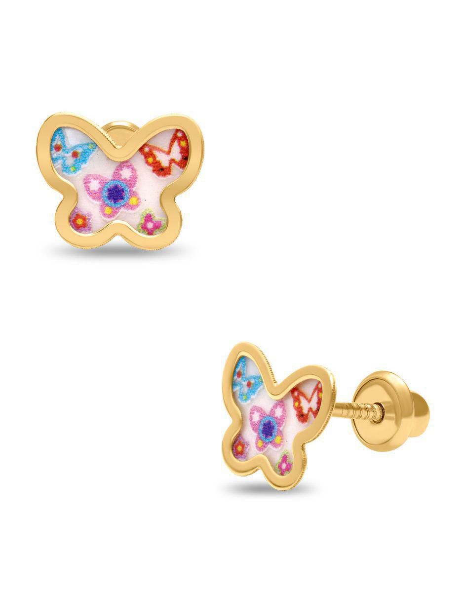 Broqueles de mariposa de oro amarillo 14 K con acabado brillante 2
