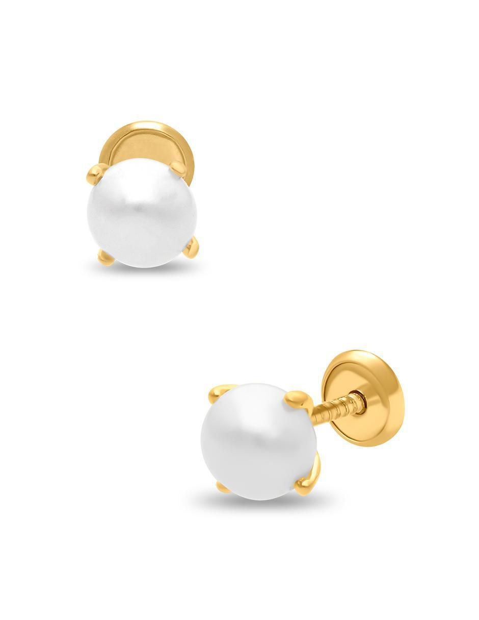Broqueles circulares de oro amarillo 14 K con acabado brillante perla 2