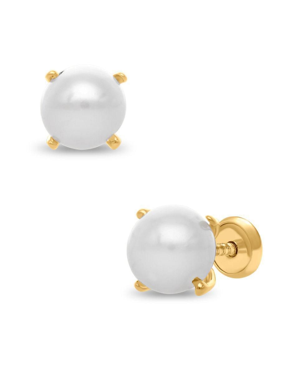 Broqueles circulares de oro amarillo 14 k con acabado brillante perla 2