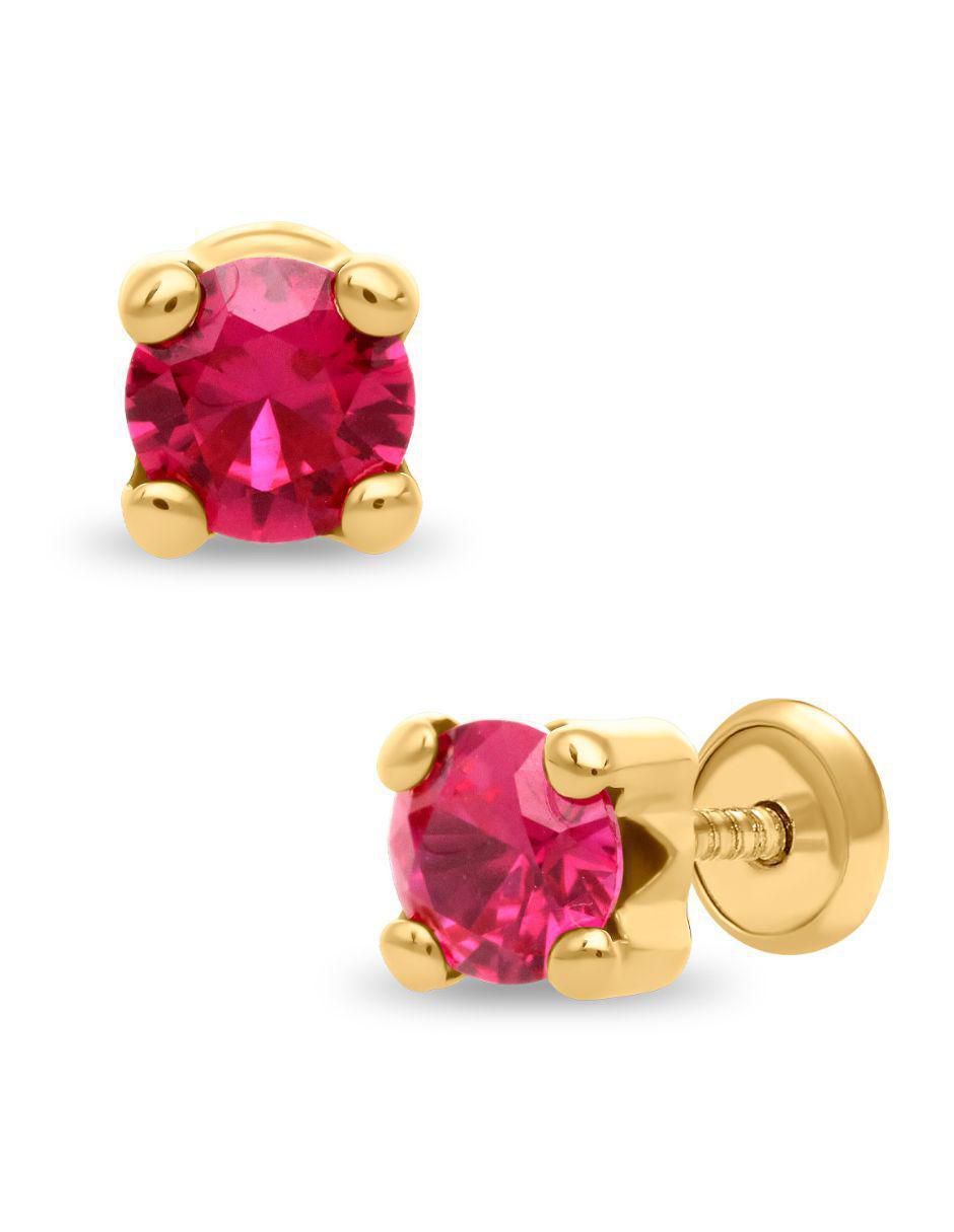 Broqueles circulares de oro amarillo 14 K con acabado brillante rubí 2