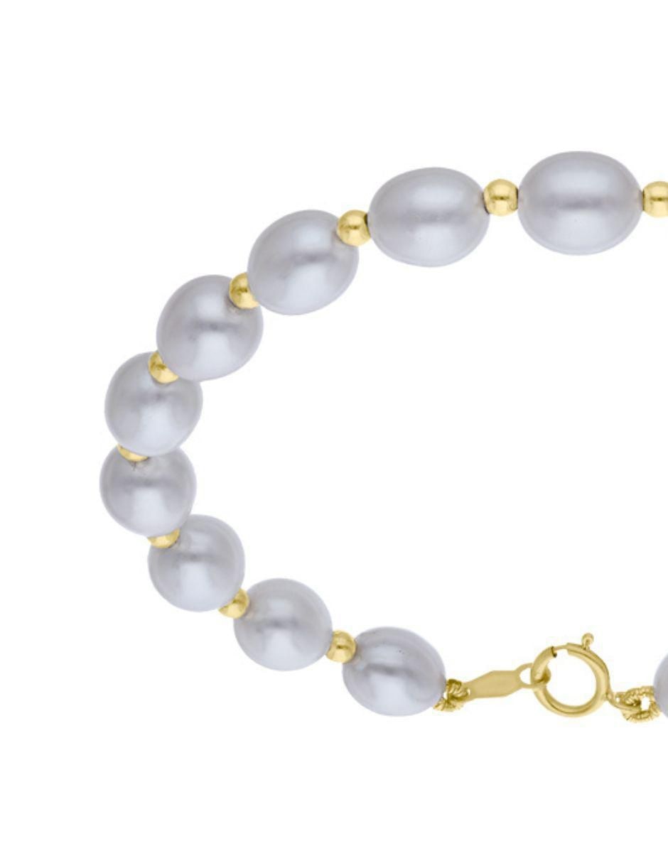 Pulsera de oro amarillo con perla 14 K acabado pulido 2