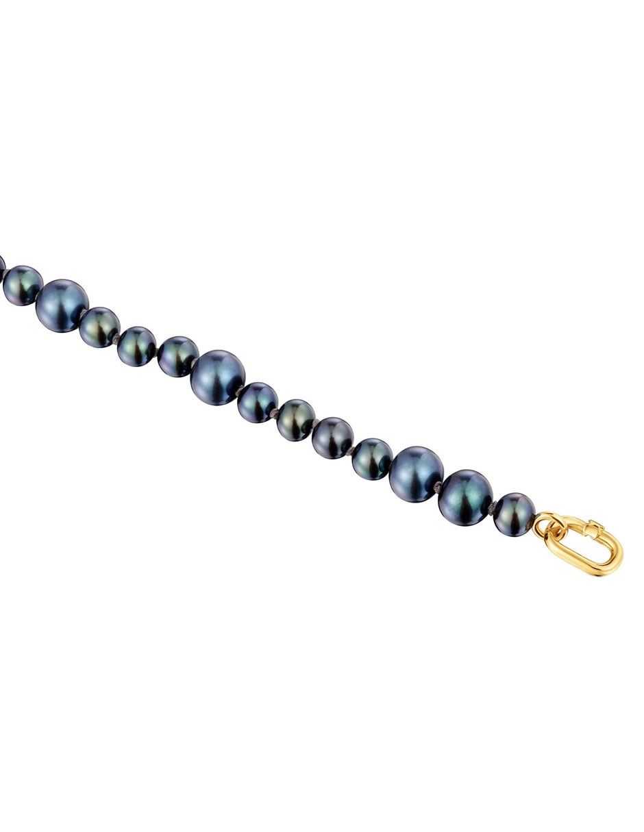 Pulsera de oro amarillo con perla 18 k Hold Oval con acabado liso 6