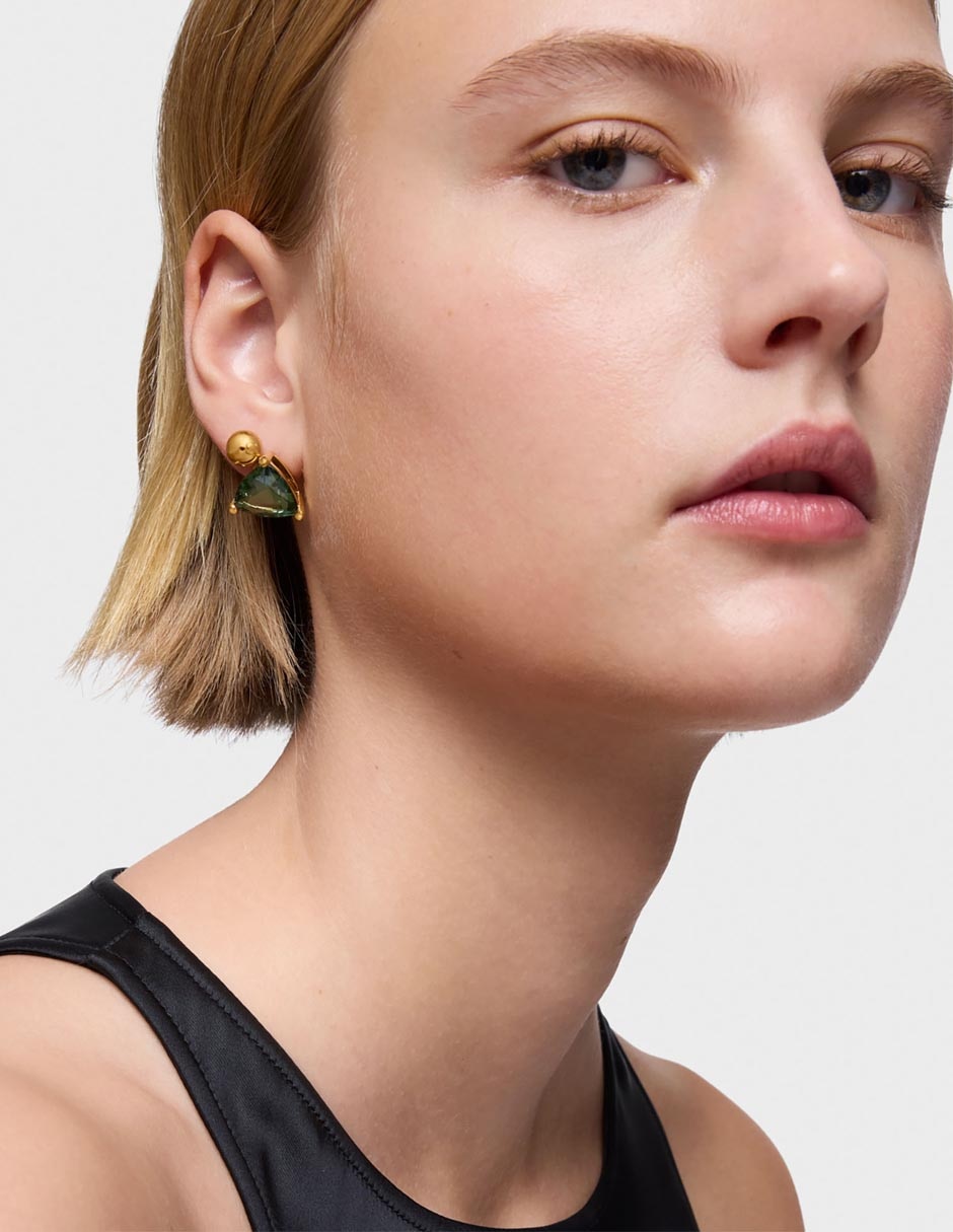 Aretes triangulares de plata P 925 con acabado baño de oro espinela