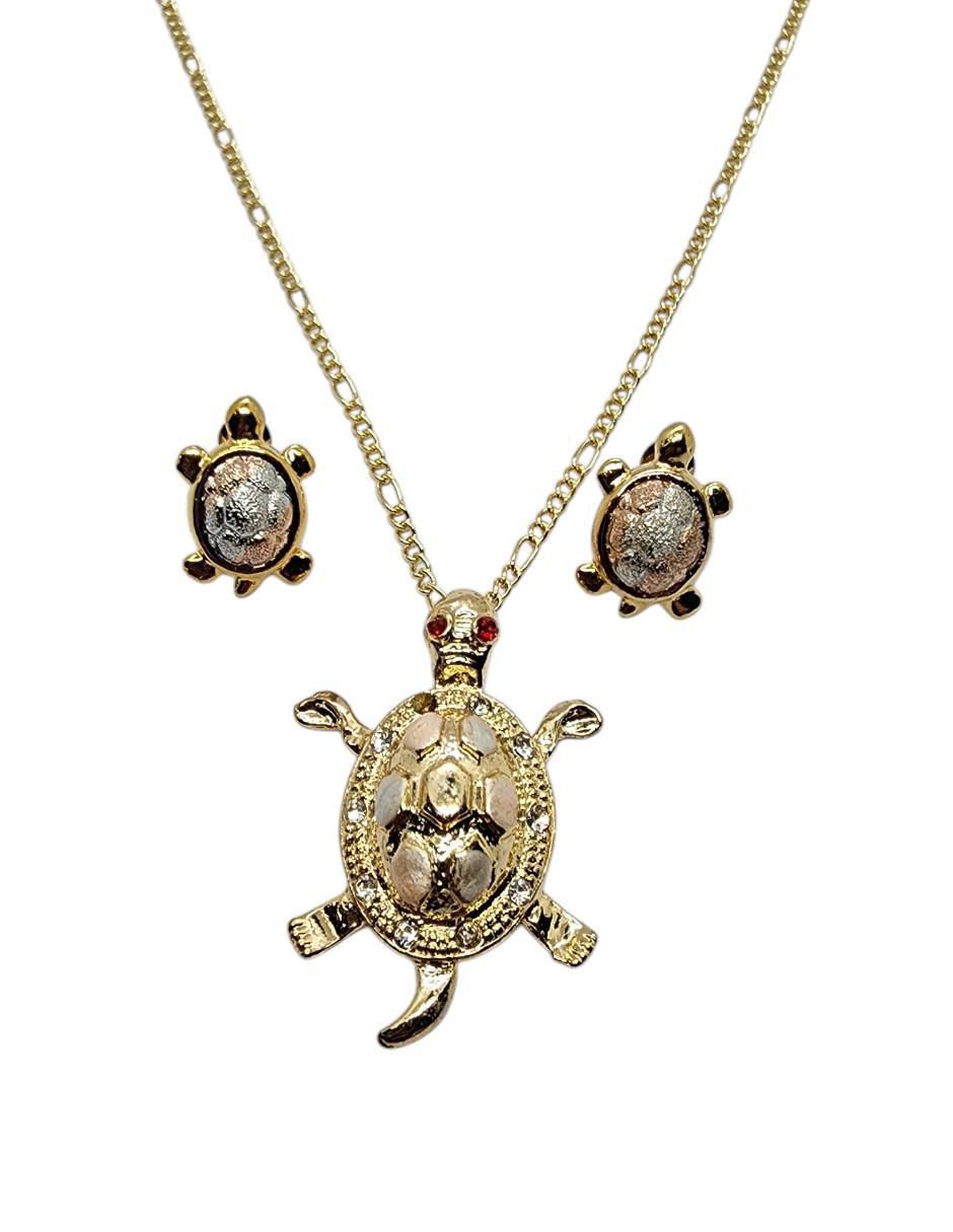 Aretes y collar de tortuga Reptiles zirconia Aretes y collar de tortuga Reptiles zirconia