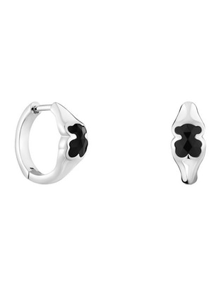 Aretes de aro de oso Tous de plata P 925 con acabado brillante ónix