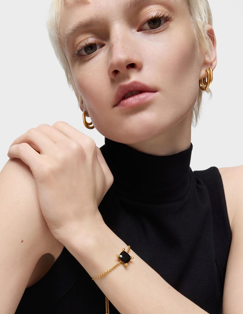 Pulsera de plata P 925 con ónix acabado baño de oro 4