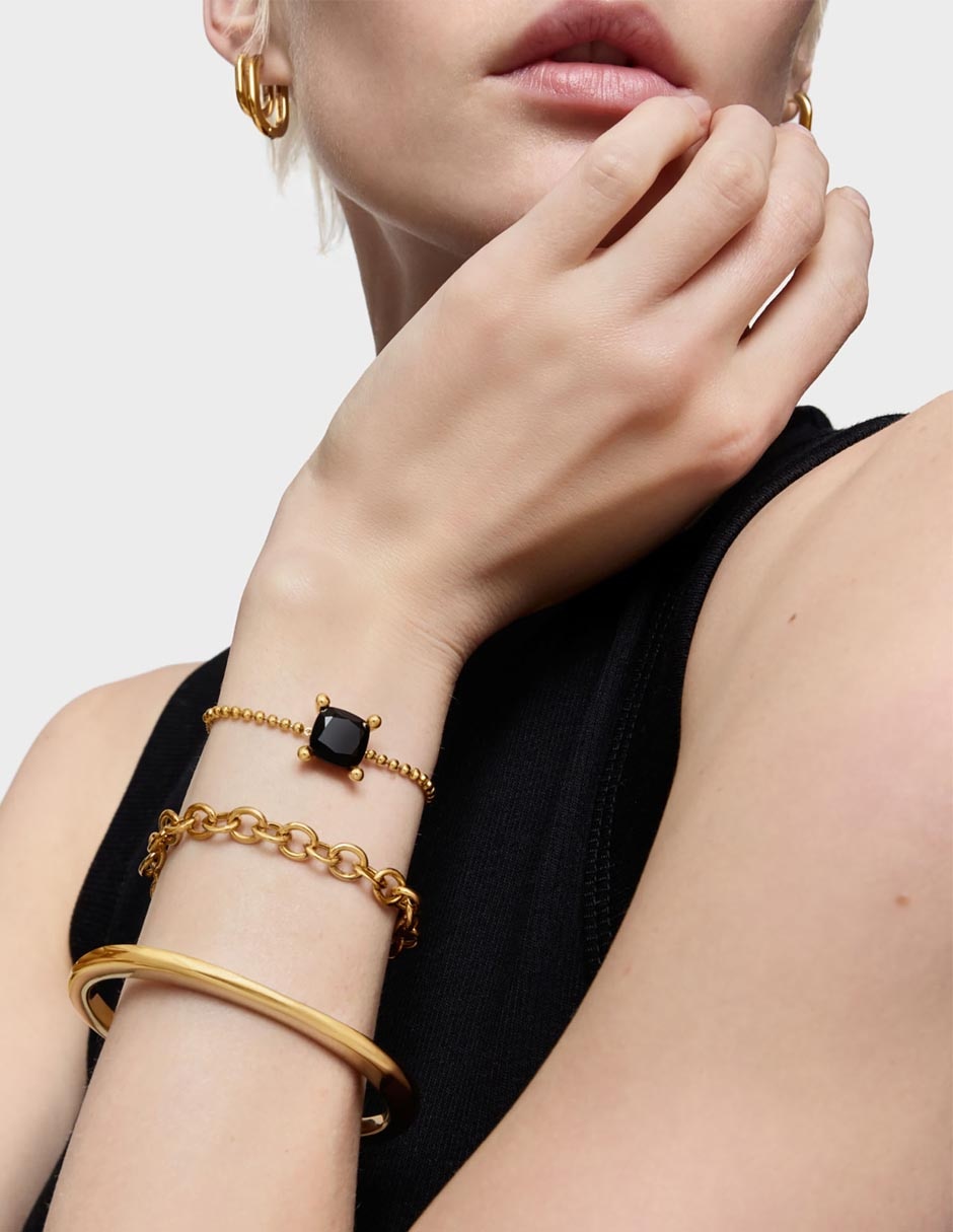 Pulsera de plata P 925 con ónix acabado baño de oro 5