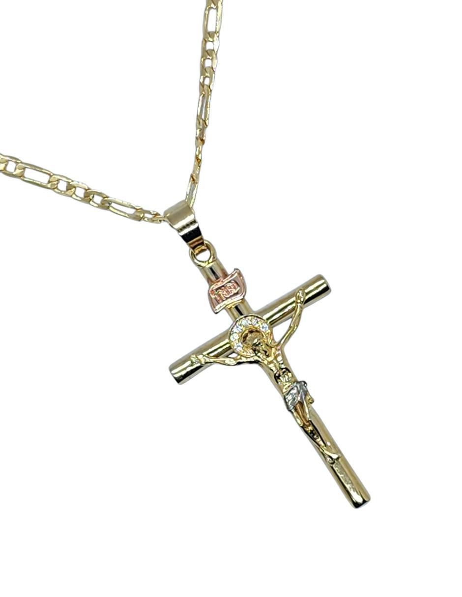 Collar con dije Cristo cruz de oro laminado 14 K 3