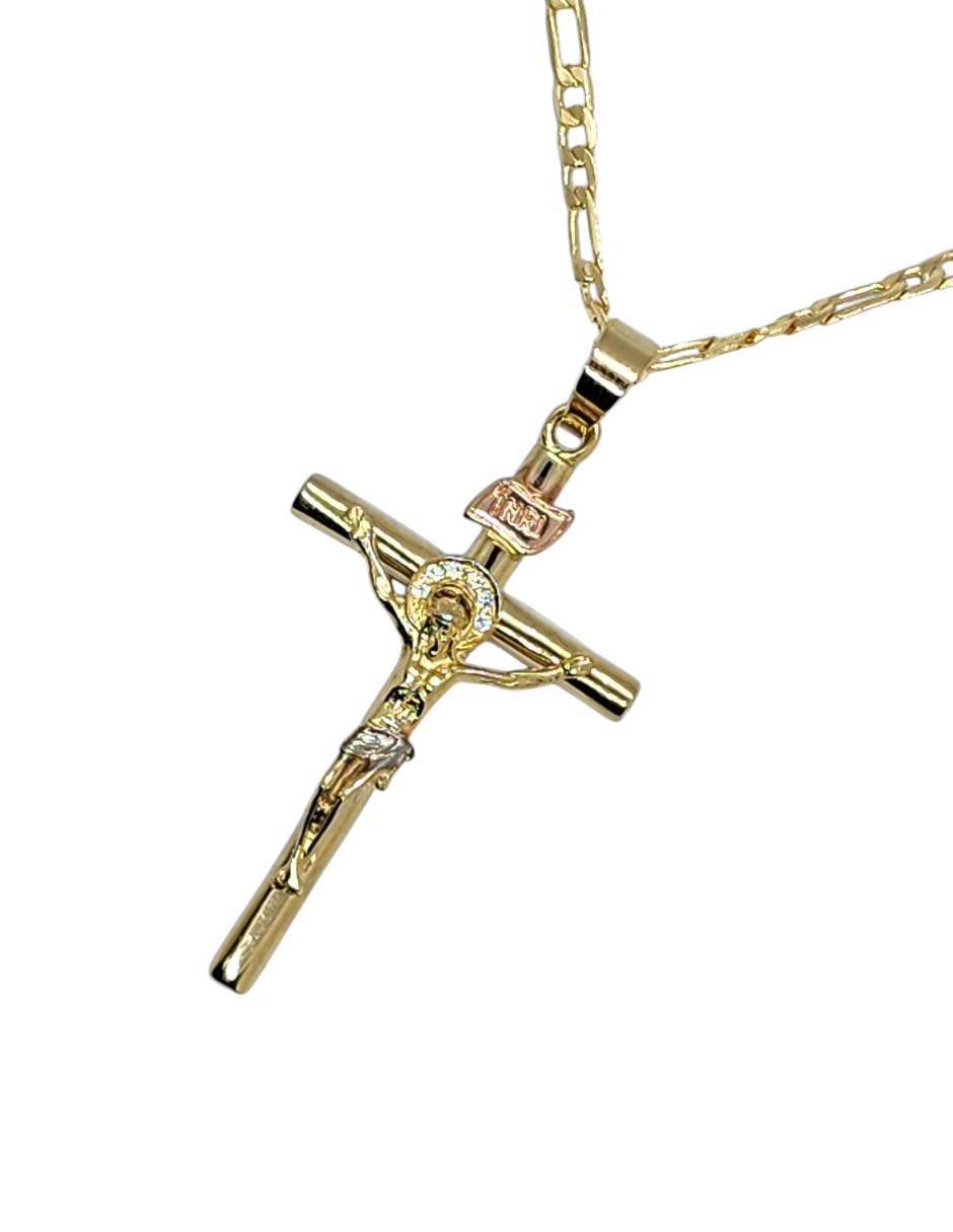 Collar con dije Cristo cruz de oro laminado 14 K 4