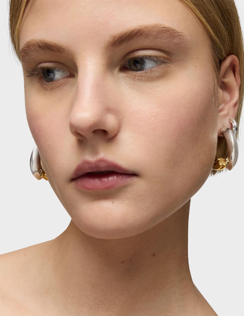 Aretes de aro de plata P 925 con acabado brillante