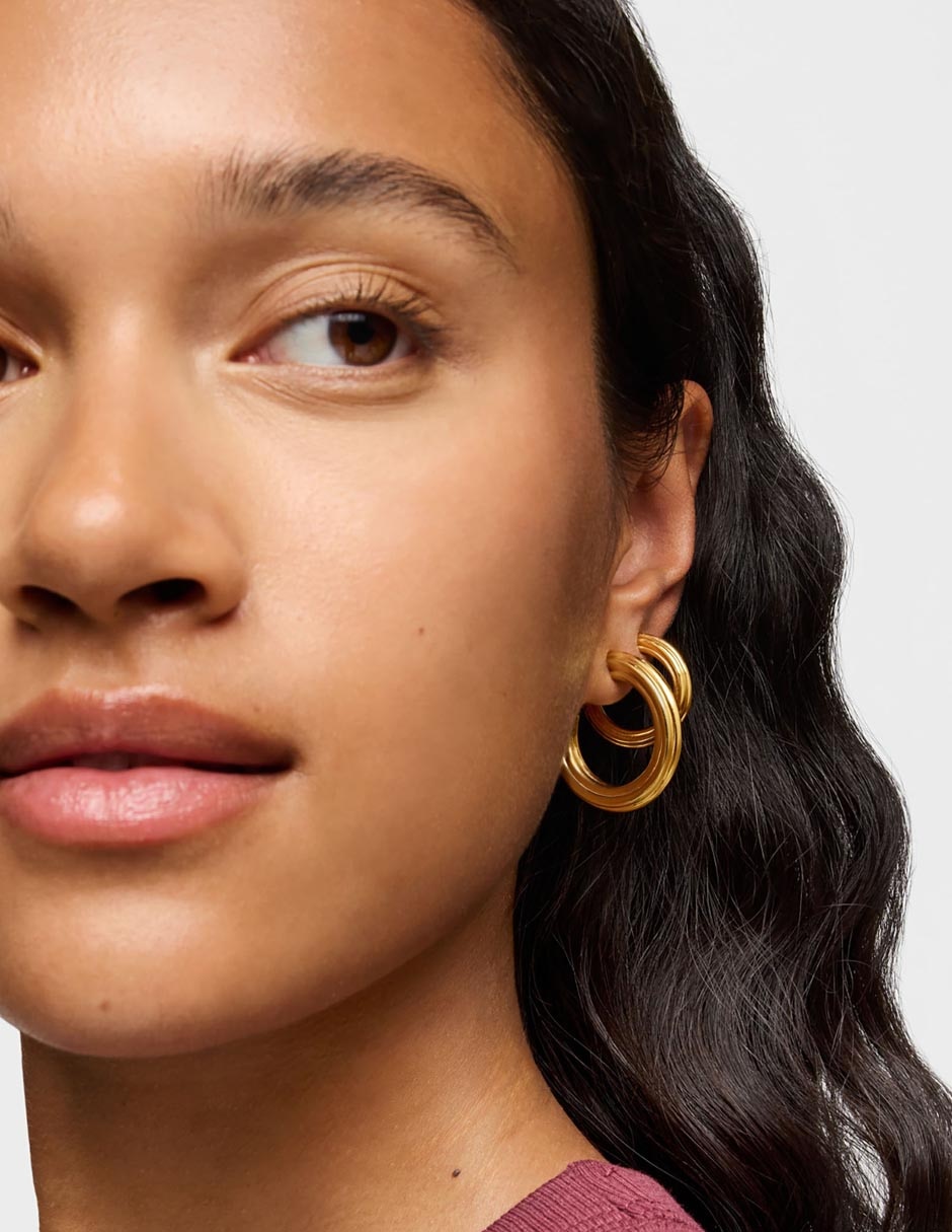 Aretes de aro de plata P 925 con acabado baño de oro 7