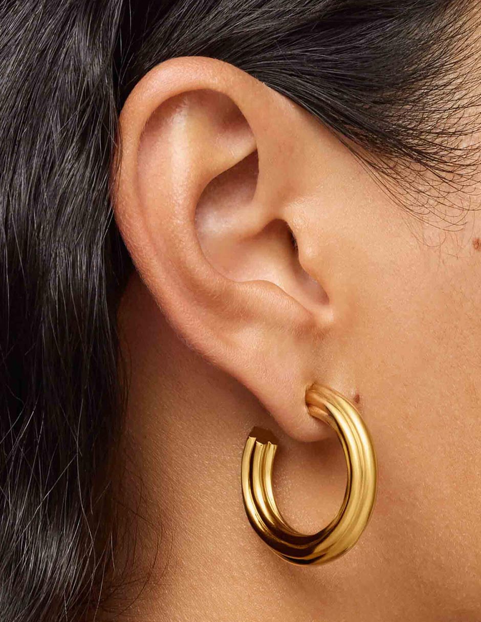 Aretes de aro de plata P 925 con acabado baño de oro 3